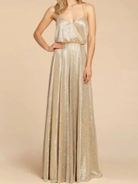 Hayley Paige Occasions Gold Liquid Metal Shimmer Style 5953